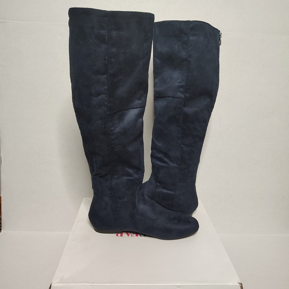 Justfab Navy Blue knee high boots flat heel  soft suede Zip Up Pull In Size 8.5 - Picture 1 of 9